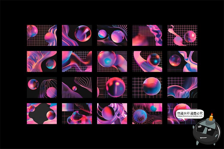 图片[7]-抽象潮流科幻蒸汽波霓虹赛博朋克艺术PNG免抠拼贴图片PSD模板素材-设计猿