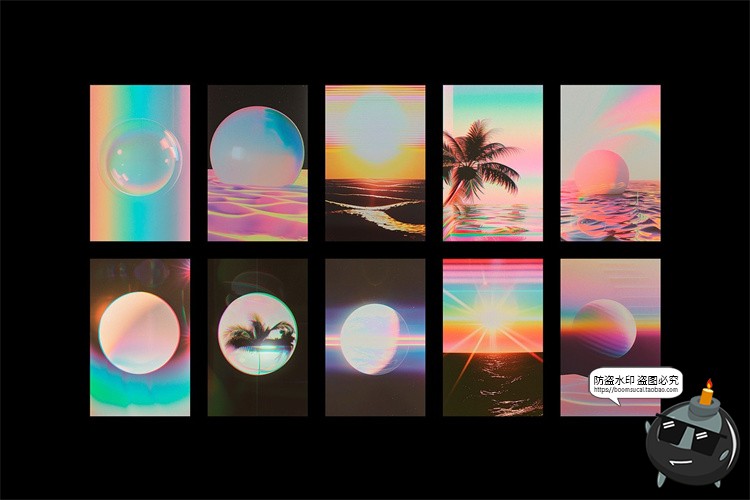 图片[8]-抽象潮流科幻蒸汽波霓虹赛博朋克艺术PNG免抠拼贴图片PSD模板素材-设计猿