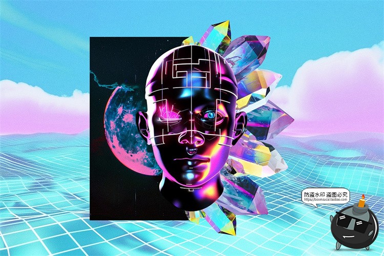 图片[10]-抽象潮流科幻蒸汽波霓虹赛博朋克艺术PNG免抠拼贴图片PSD模板素材-设计猿