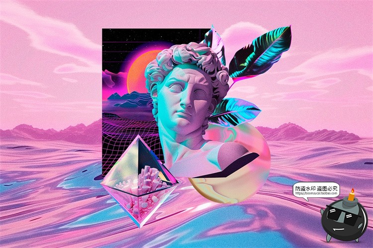 图片[11]-抽象潮流科幻蒸汽波霓虹赛博朋克艺术PNG免抠拼贴图片PSD模板素材-设计猿