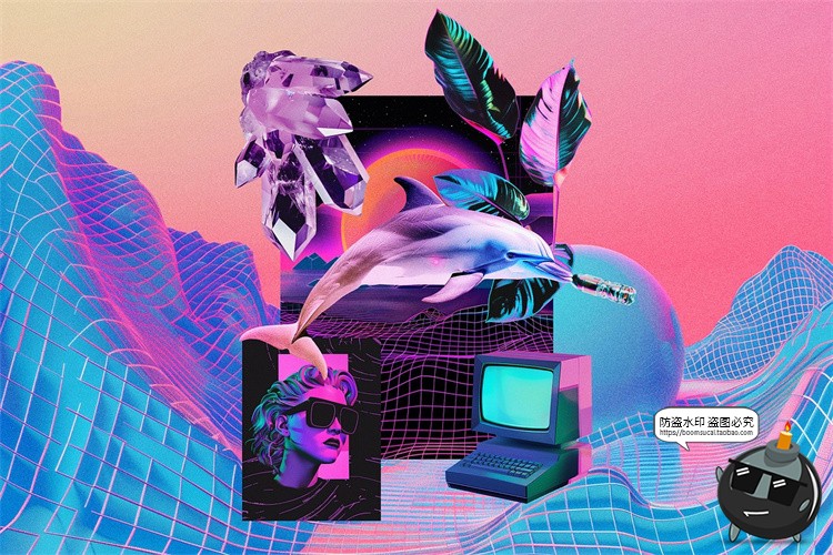 图片[12]-抽象潮流科幻蒸汽波霓虹赛博朋克艺术PNG免抠拼贴图片PSD模板素材-设计猿