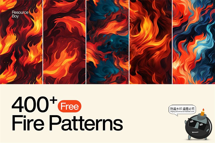 图片[1]-卡通漫画艺术燃烧火焰烈焰无缝拼接平铺图案背景底纹JPG图片素材-设计猿