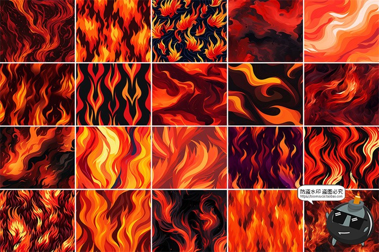 图片[2]-卡通漫画艺术燃烧火焰烈焰无缝拼接平铺图案背景底纹JPG图片素材-设计猿