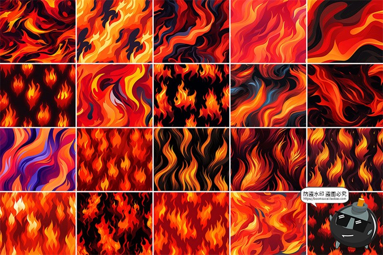 图片[3]-卡通漫画艺术燃烧火焰烈焰无缝拼接平铺图案背景底纹JPG图片素材-设计猿
