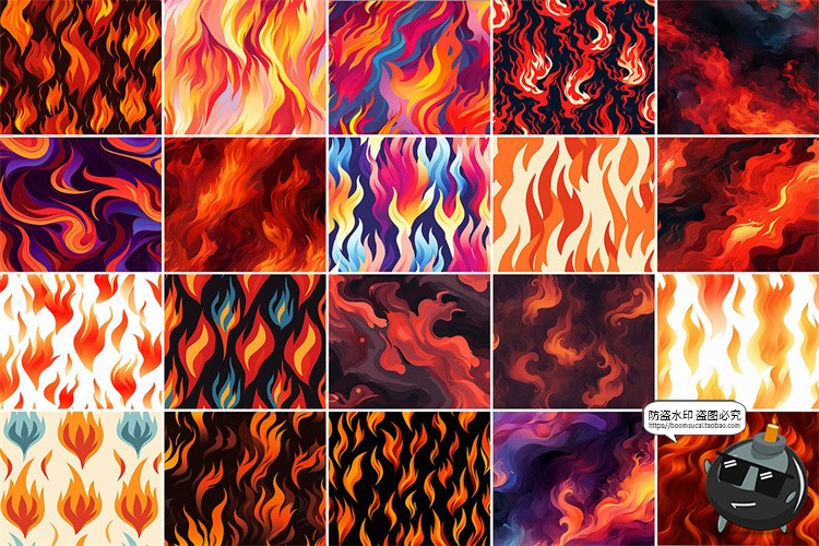 图片[4]-卡通漫画艺术燃烧火焰烈焰无缝拼接平铺图案背景底纹JPG图片素材-设计猿