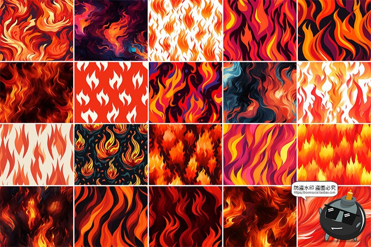 图片[5]-卡通漫画艺术燃烧火焰烈焰无缝拼接平铺图案背景底纹JPG图片素材-设计猿