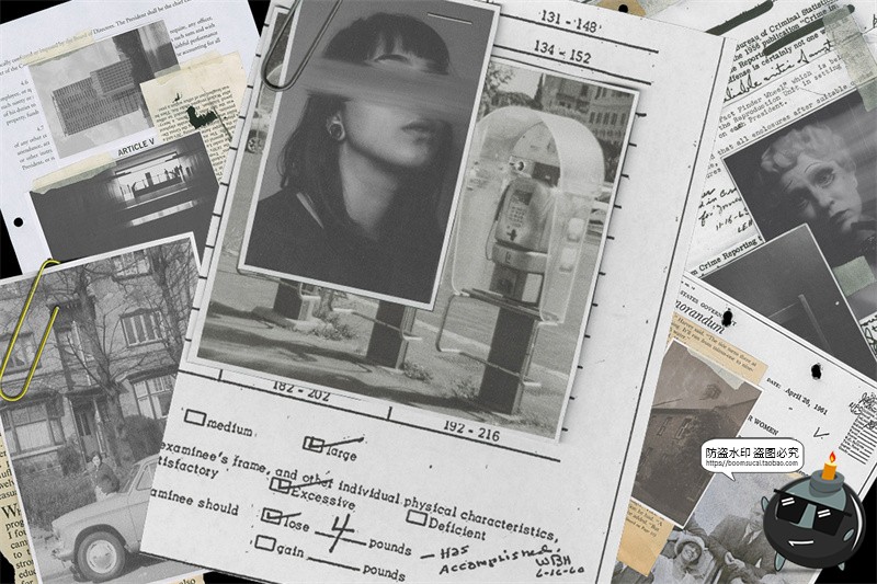 图片[1]-复古做旧破损案例档案资料扫描文件拼贴剪贴画纸张纹理图JPG素材-设计猿