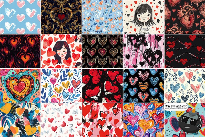 图片[5]-潮流手绘情人节创意心形爱情心插画无缝拼接图案背景JPG图片素材-设计猿