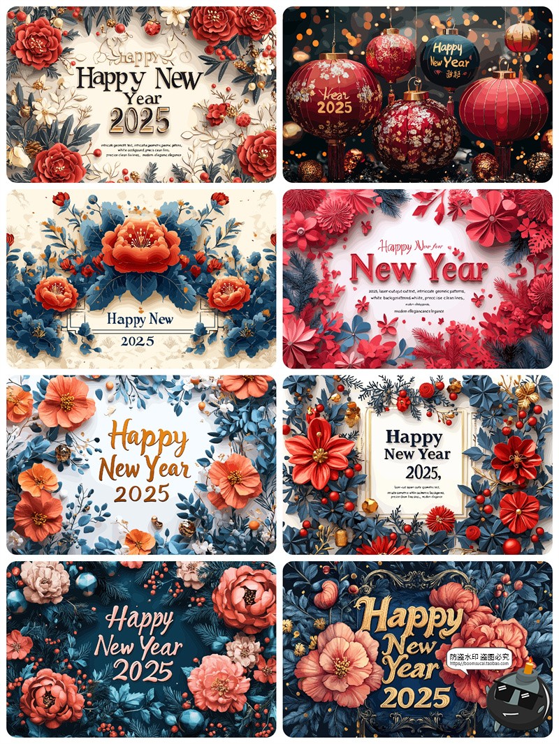 图片[1]-2025新年快乐新春花卉横幅鲜花富贵展板背景板海报AI矢量插图素材-设计猿