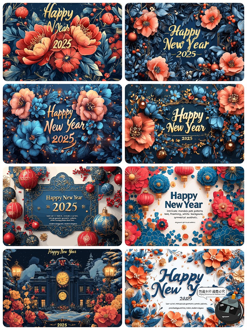 图片[2]-2025新年快乐新春花卉横幅鲜花富贵展板背景板海报AI矢量插图素材-设计猿