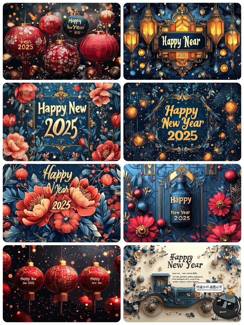 图片[5]-2025新年快乐新春花卉横幅鲜花富贵展板背景板海报AI矢量插图素材-设计猿