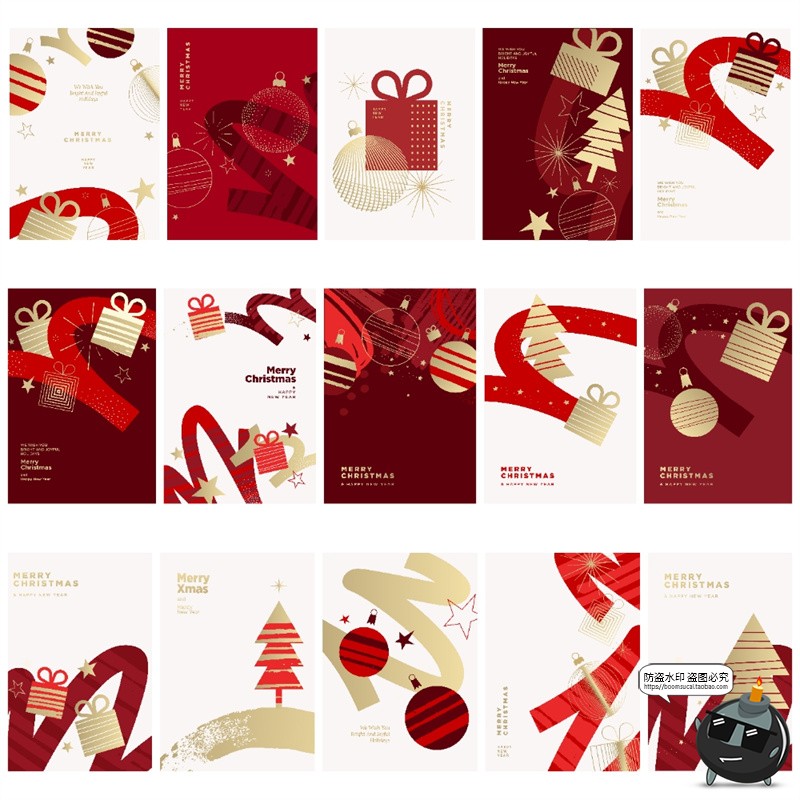图片[4]-简约圣诞节新年春节促销海报贺卡请柬红色喜庆节日封面AI矢量素材-设计猿