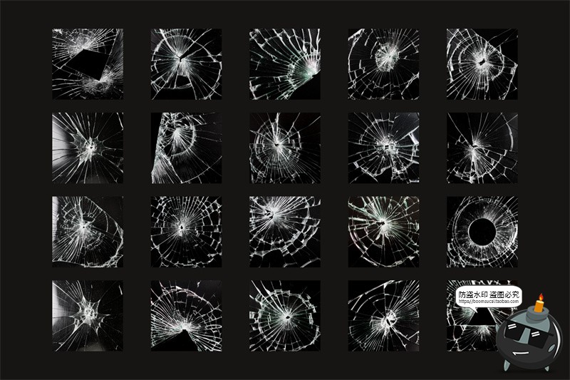 图片[2]-玻璃破碎破洞裂纹碎裂纹理叠加背景后期合成黑底叠层JPG图片素材-设计猿