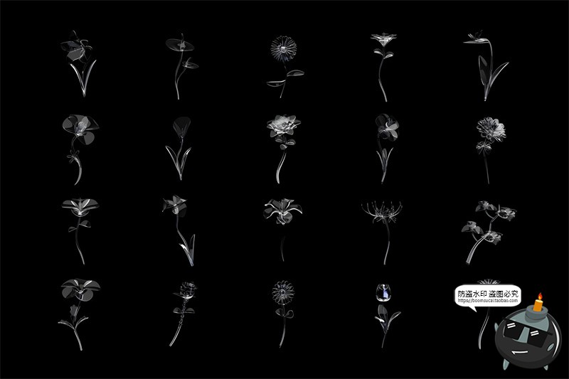 图片[2]-3D立体透明亚克力玻璃水晶花卉植物鲜花PNG免抠glb图片blend素材-设计猿