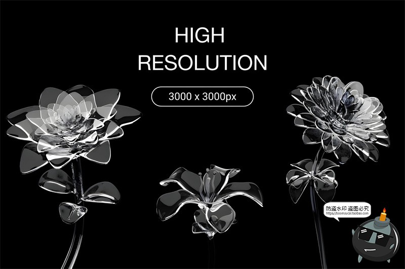 图片[3]-3D立体透明亚克力玻璃水晶花卉植物鲜花PNG免抠glb图片blend素材-设计猿