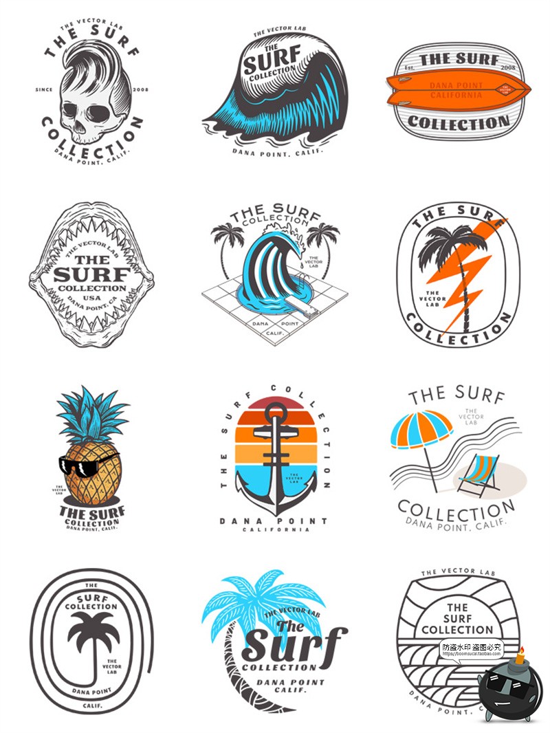 图片[2]-美式复古热带海滩度假插画徽标印花烫印图案AI矢量PNG免抠图素材-设计猿