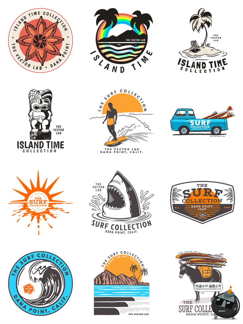 图片[3]-美式复古热带海滩度假插画徽标印花烫印图案AI矢量PNG免抠图素材-设计猿