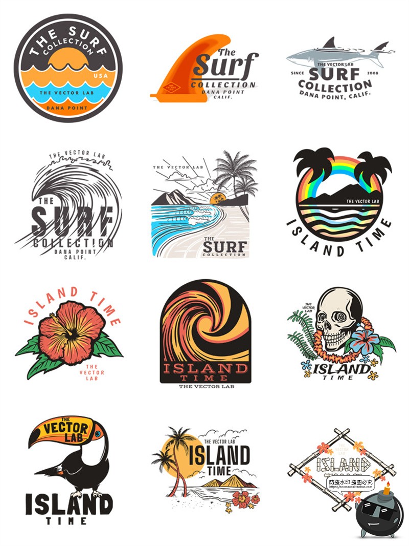 图片[4]-美式复古热带海滩度假插画徽标印花烫印图案AI矢量PNG免抠图素材-设计猿
