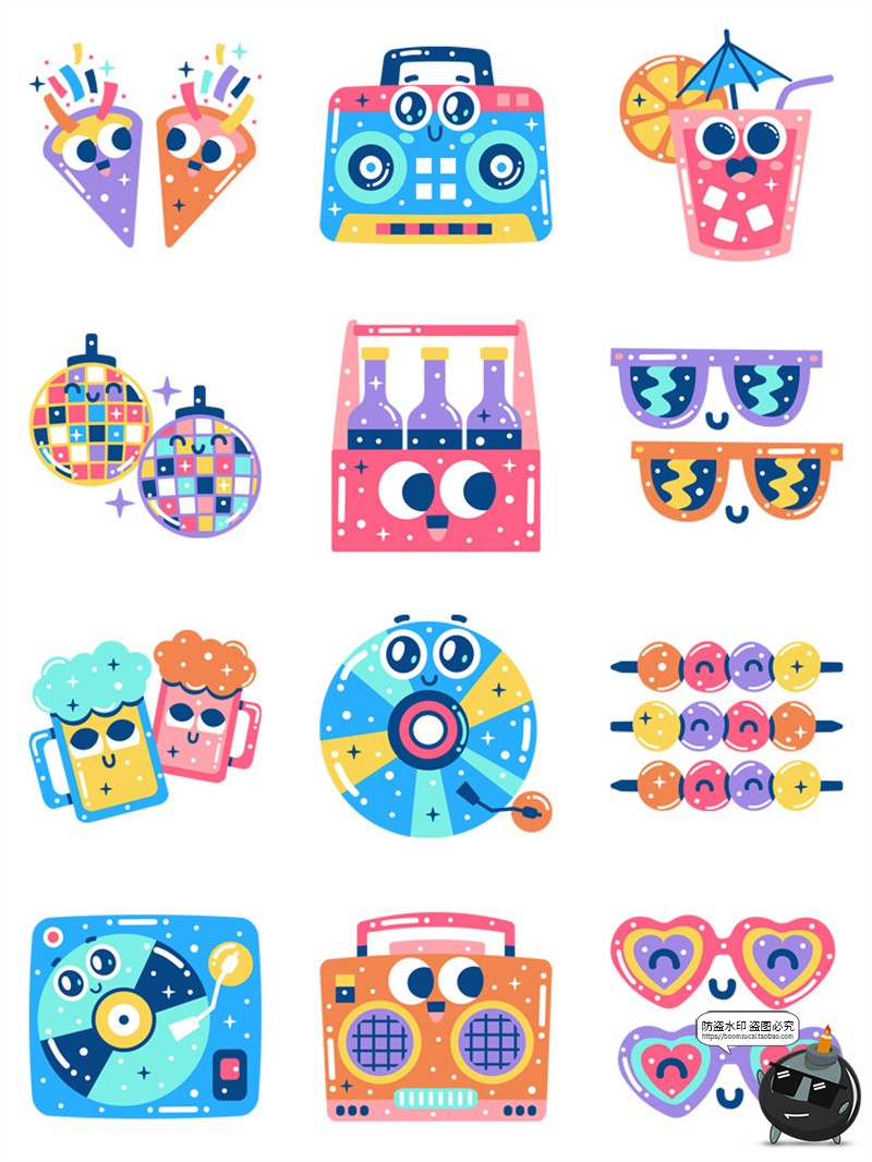 图片[1]-潮流Y2K可爱卡通复古音乐标签趣味流行元素插画AI矢量PNG免抠素材-设计猿