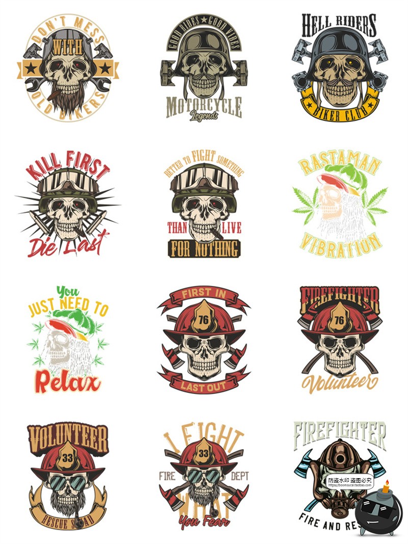 图片[2]-美式复古朋克骷髅头潮流插画服装印花烫印图案AI矢量PNG免抠素材-设计猿