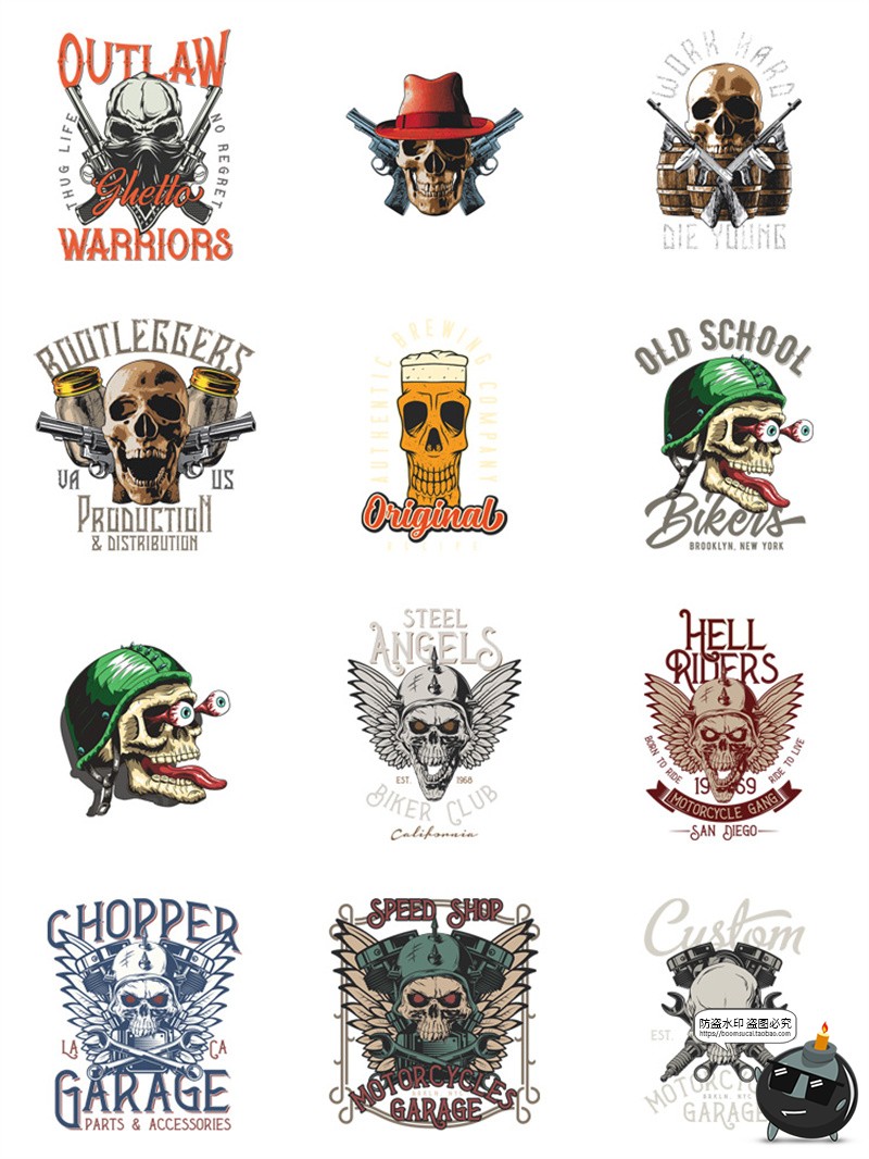 图片[4]-美式复古朋克骷髅头潮流插画服装印花烫印图案AI矢量PNG免抠素材-设计猿