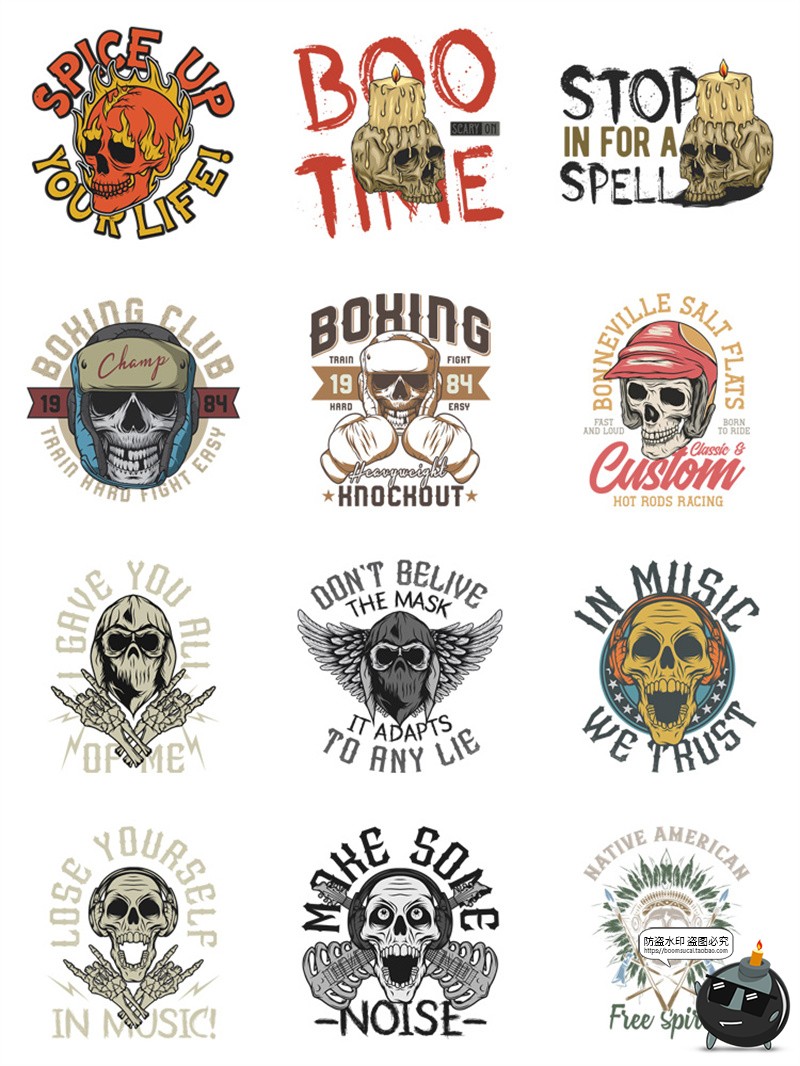 图片[6]-美式复古朋克骷髅头潮流插画服装印花烫印图案AI矢量PNG免抠素材-设计猿