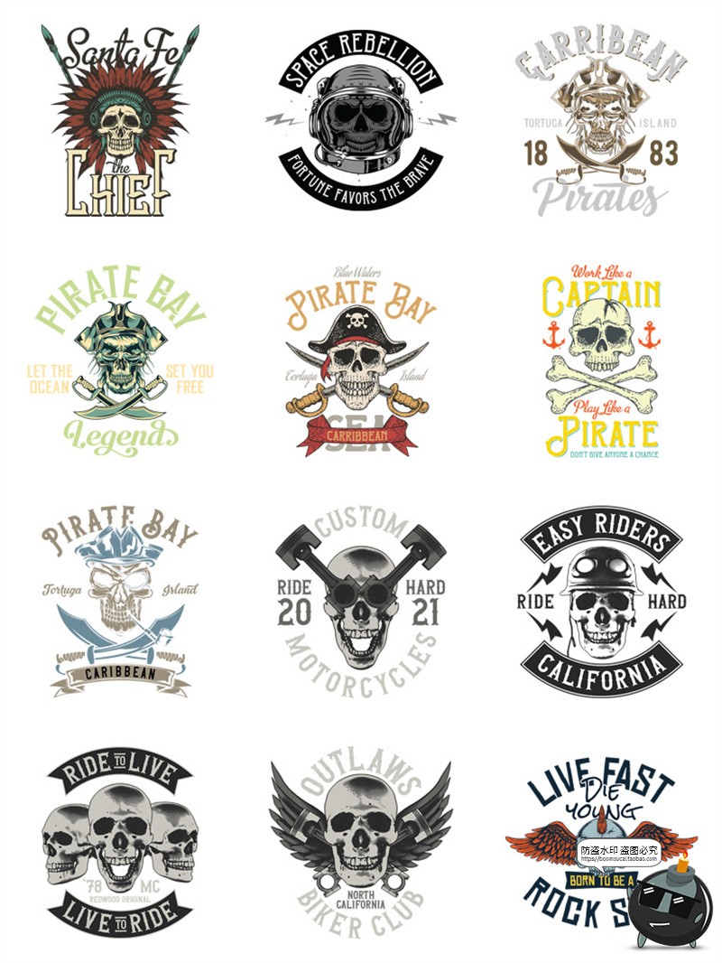 图片[7]-美式复古朋克骷髅头潮流插画服装印花烫印图案AI矢量PNG免抠素材-设计猿