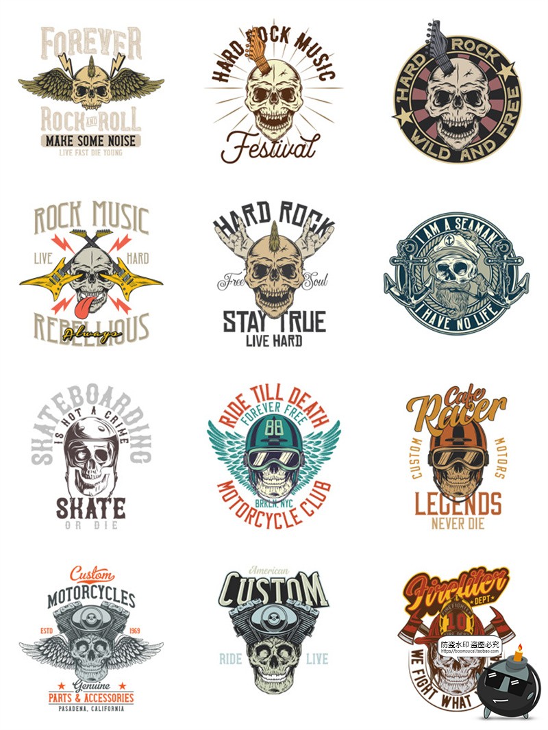 图片[8]-美式复古朋克骷髅头潮流插画服装印花烫印图案AI矢量PNG免抠素材-设计猿