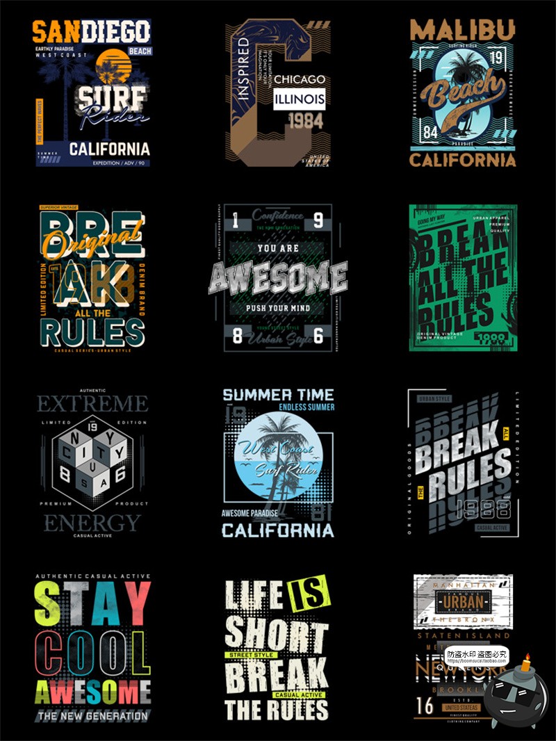 图片[5]-美式经典潮流字母单词服饰T恤印花烫印图案AI矢量PNG免抠素材图片-设计猿