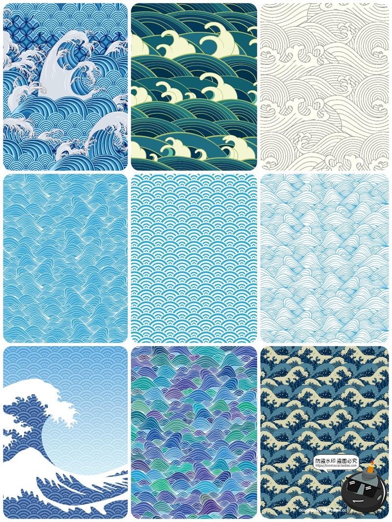图片[2]-日式风格海浪波浪水波水纹浪花背景装饰纹样底纹图案AI矢量图素材-设计猿