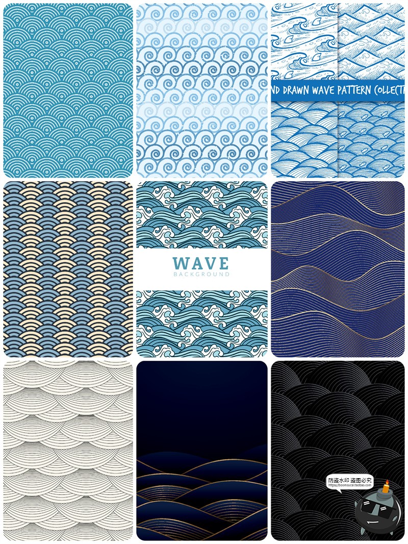 图片[3]-日式风格海浪波浪水波水纹浪花背景装饰纹样底纹图案AI矢量图素材-设计猿