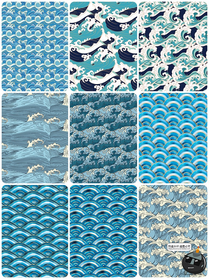 图片[5]-日式风格海浪波浪水波水纹浪花背景装饰纹样底纹图案AI矢量图素材-设计猿