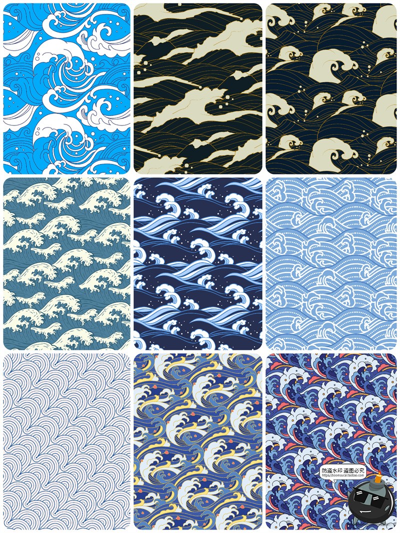 图片[6]-日式风格海浪波浪水波水纹浪花背景装饰纹样底纹图案AI矢量图素材-设计猿