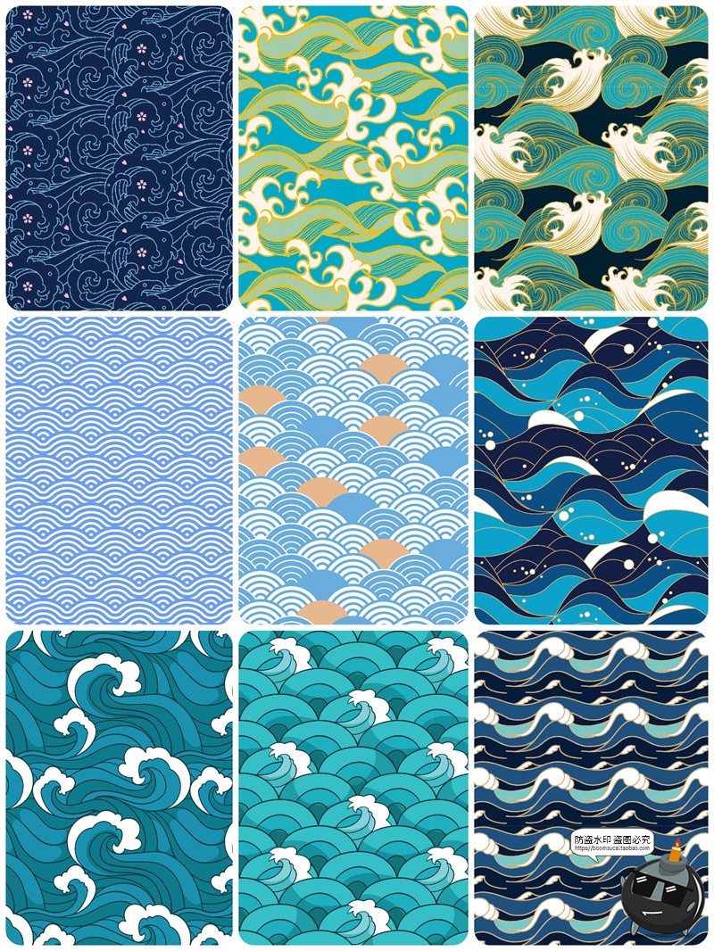 图片[7]-日式风格海浪波浪水波水纹浪花背景装饰纹样底纹图案AI矢量图素材-设计猿