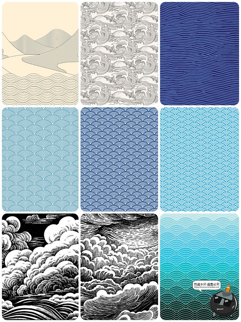 图片[8]-日式风格海浪波浪水波水纹浪花背景装饰纹样底纹图案AI矢量图素材-设计猿