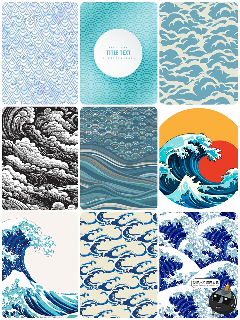 图片[10]-日式风格海浪波浪水波水纹浪花背景装饰纹样底纹图案AI矢量图素材-设计猿