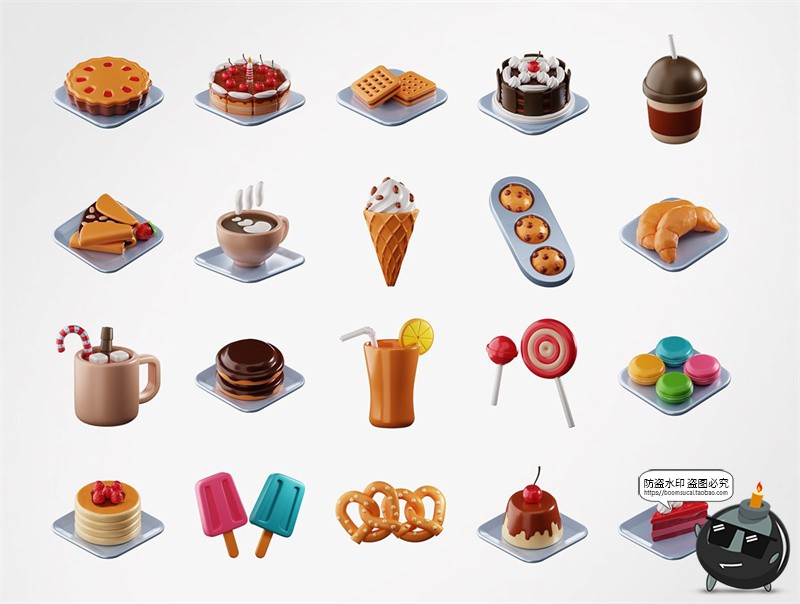 图片[2]-3D甜点雪糕甜品蛋糕甜甜圈马卡龙插图插画图标PNG免抠图片素材-设计猿