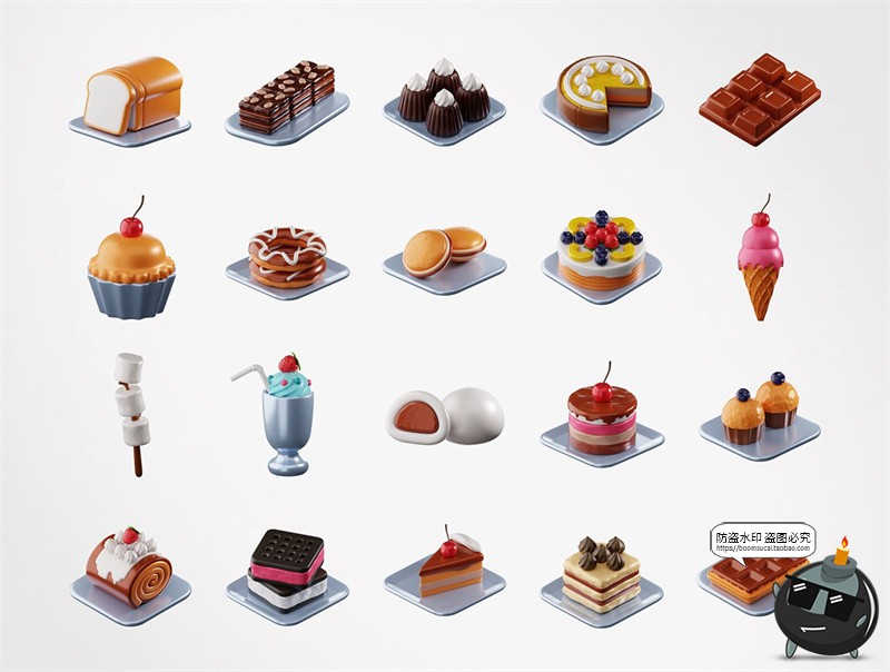 图片[3]-3D甜点雪糕甜品蛋糕甜甜圈马卡龙插图插画图标PNG免抠图片素材-设计猿