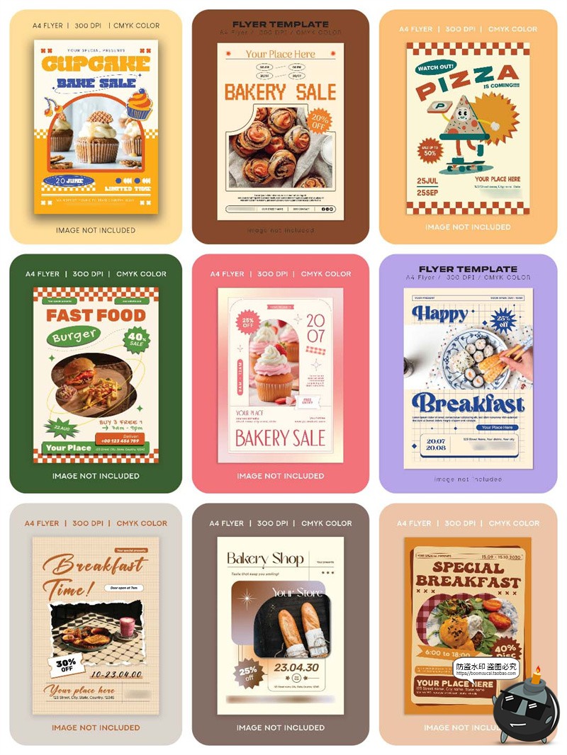 图片[1]-美式复古食物早餐咖啡格子拼贴风海报PSD模板素材包含字体无配图-设计猿