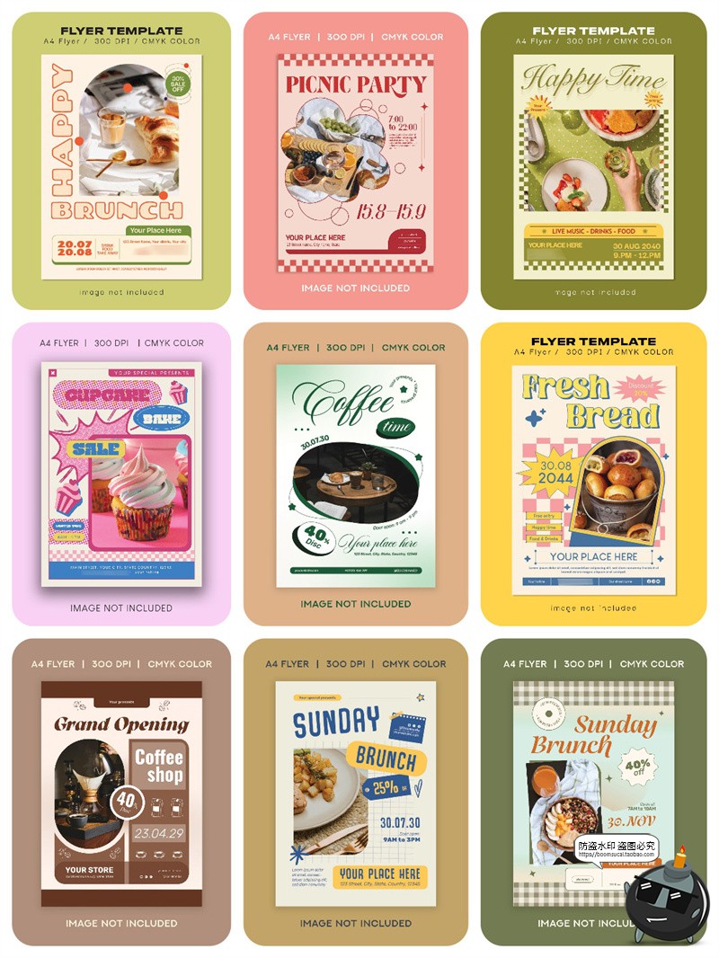 图片[2]-美式复古食物早餐咖啡格子拼贴风海报PSD模板素材包含字体无配图-设计猿