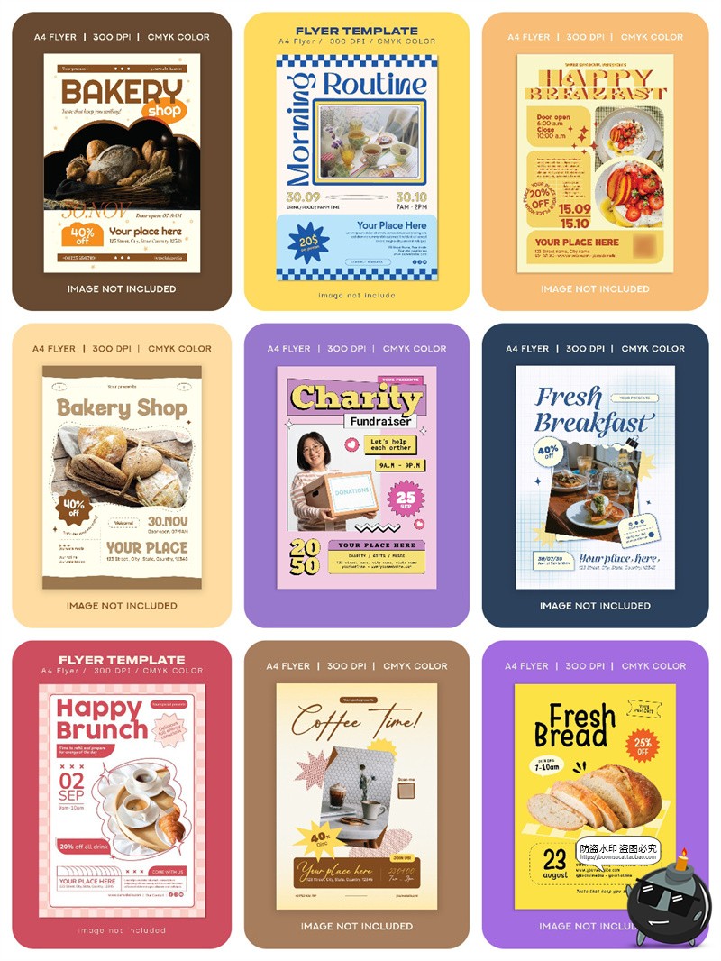 图片[3]-美式复古食物早餐咖啡格子拼贴风海报PSD模板素材包含字体无配图-设计猿