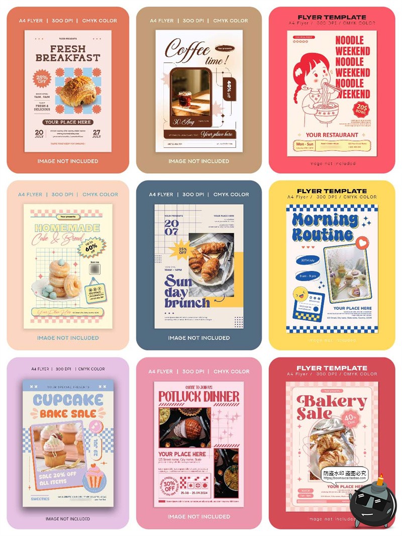 图片[4]-美式复古食物早餐咖啡格子拼贴风海报PSD模板素材包含字体无配图-设计猿