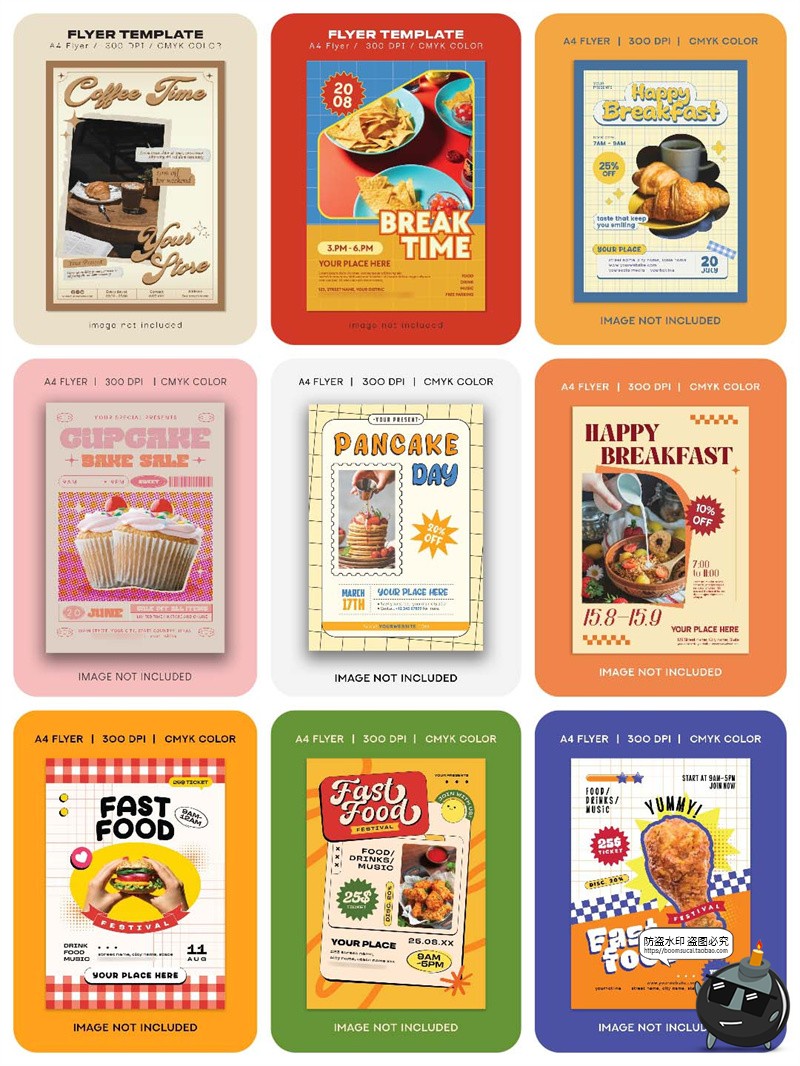 图片[5]-美式复古食物早餐咖啡格子拼贴风海报PSD模板素材包含字体无配图-设计猿