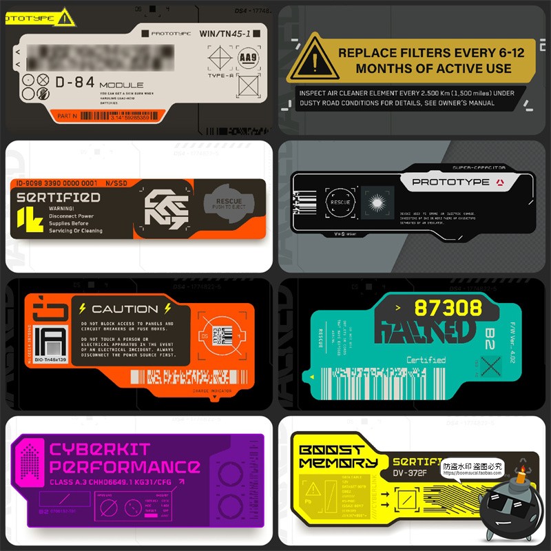 图片[7]-赛博朋克标签HUD科技感机能界面边框装饰图案模板AI矢量图素材-设计猿