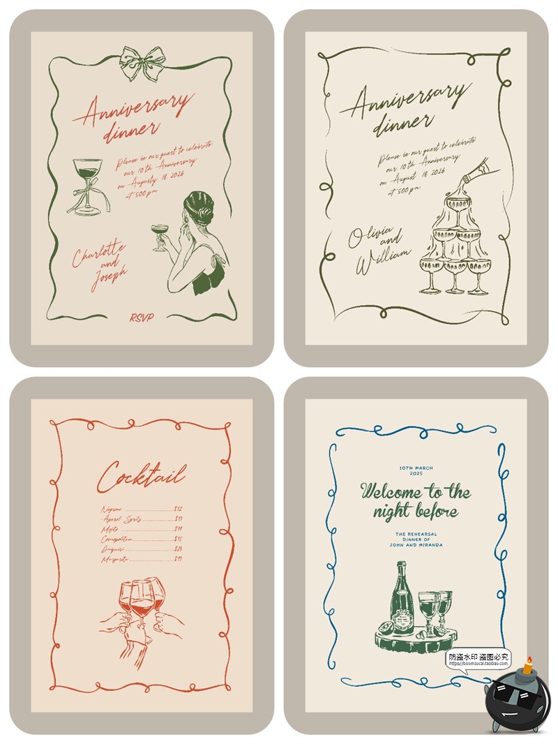 图片[3]-法式手绘线条涂鸦简约价表菜单酒单圣诞节海报贺卡边框AI矢量素材-设计猿