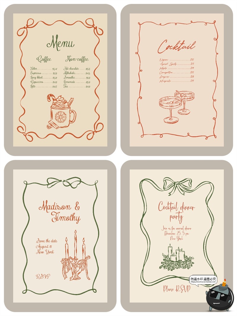 图片[6]-法式手绘线条涂鸦简约价表菜单酒单圣诞节海报贺卡边框AI矢量素材-设计猿