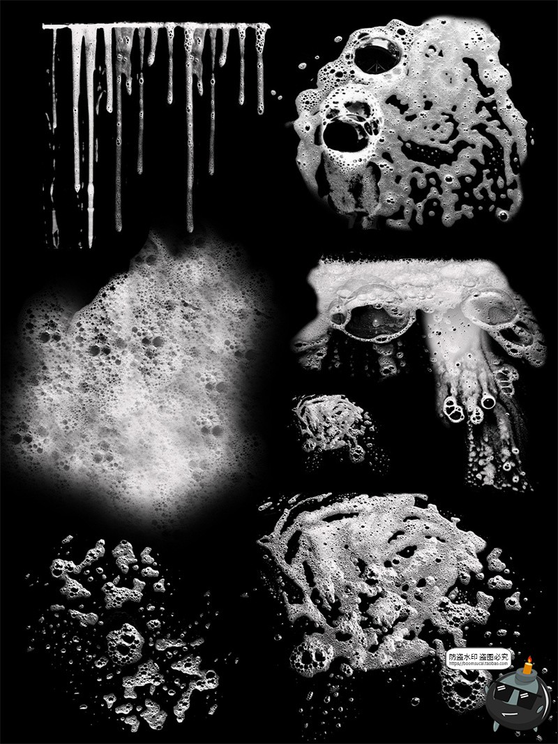 图片[1]-白色肥皂泡沫细节图发泡液体透明底美妆洗面奶护肤品PNG免抠素材-设计猿