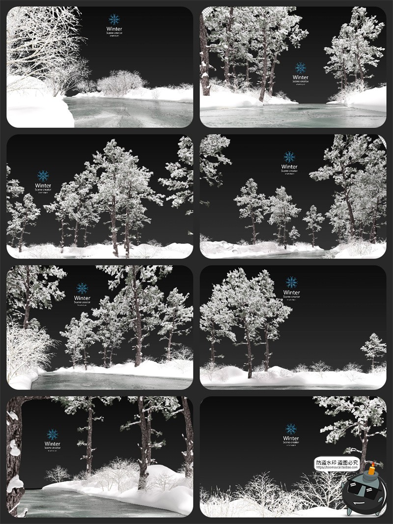 图片[3]-高清唯美冬季河流风景雾凇积雪地植物梦幻后期PSD场景图案PS素材-设计猿