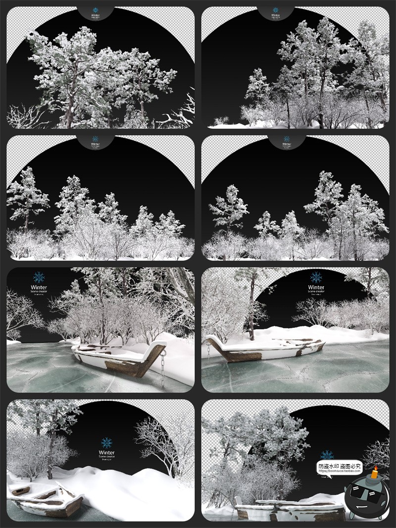 图片[5]-高清唯美冬季河流风景雾凇积雪地植物梦幻后期PSD场景图案PS素材-设计猿