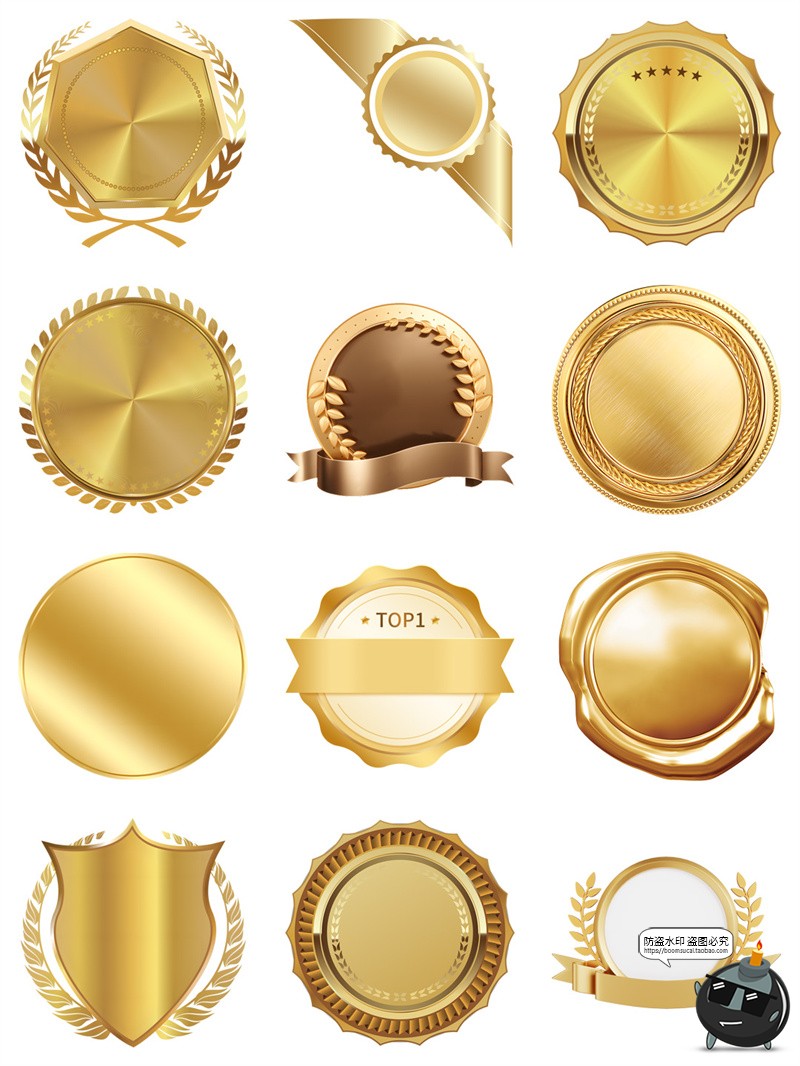 图片[1]-金色闪亮金属徽章奖章底纹挂牌电商海报主图详情装饰PNG免扣素材-设计猿